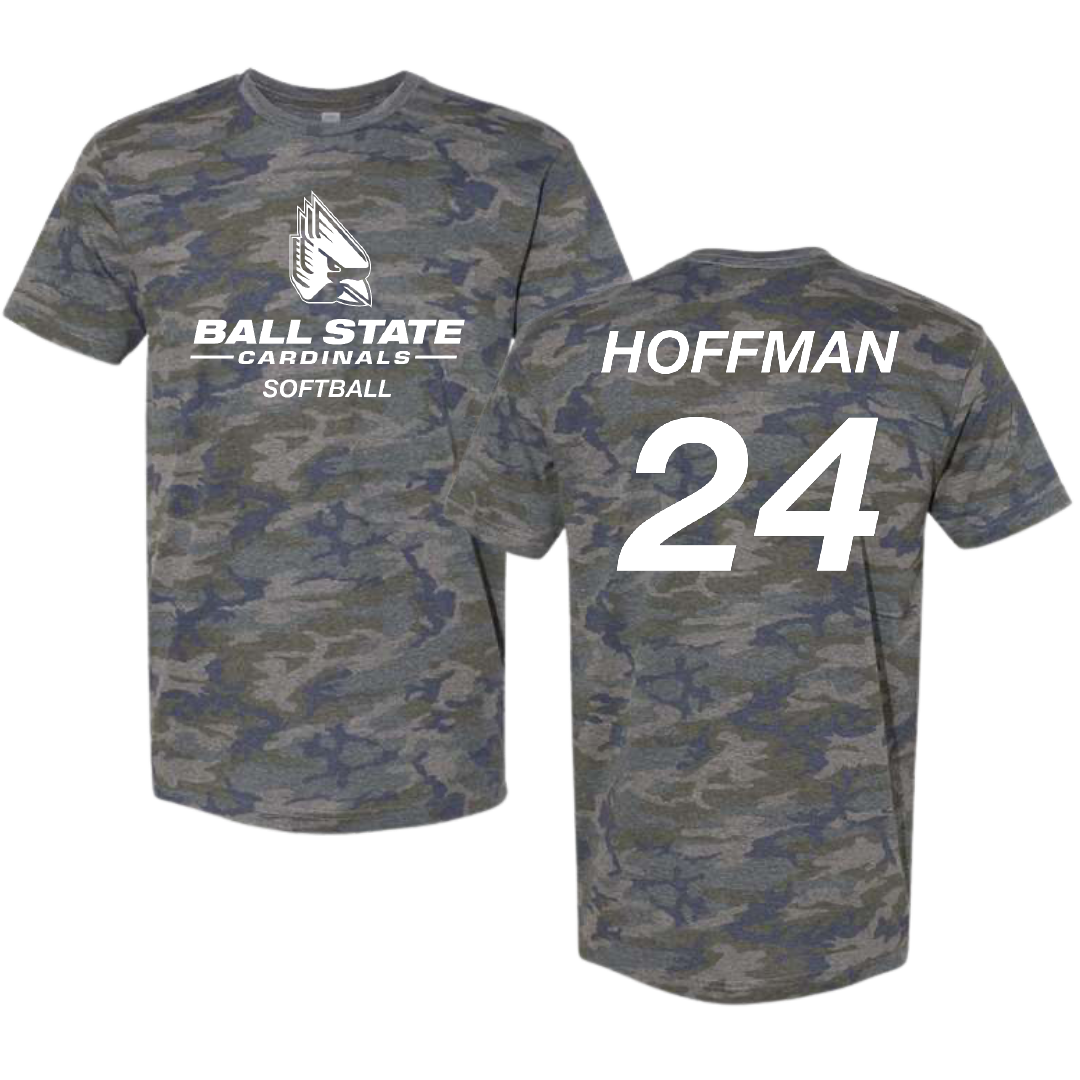 Ball State University Softball Vintage Camo Tee - #24 Jessica Hoffman