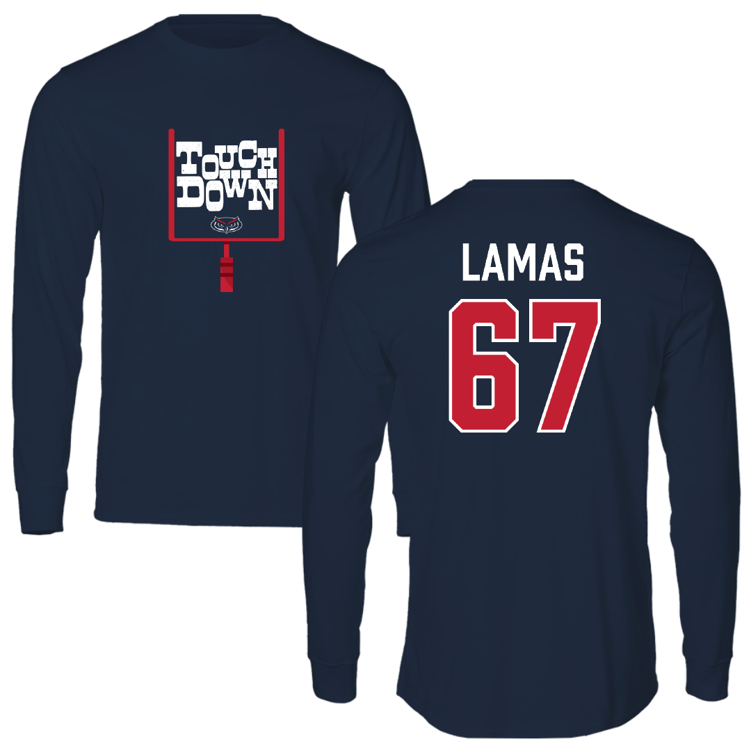 Florida Atlantic University Football Navy Touchdown Performance Long Sleeve - #67 Andre Lamas
