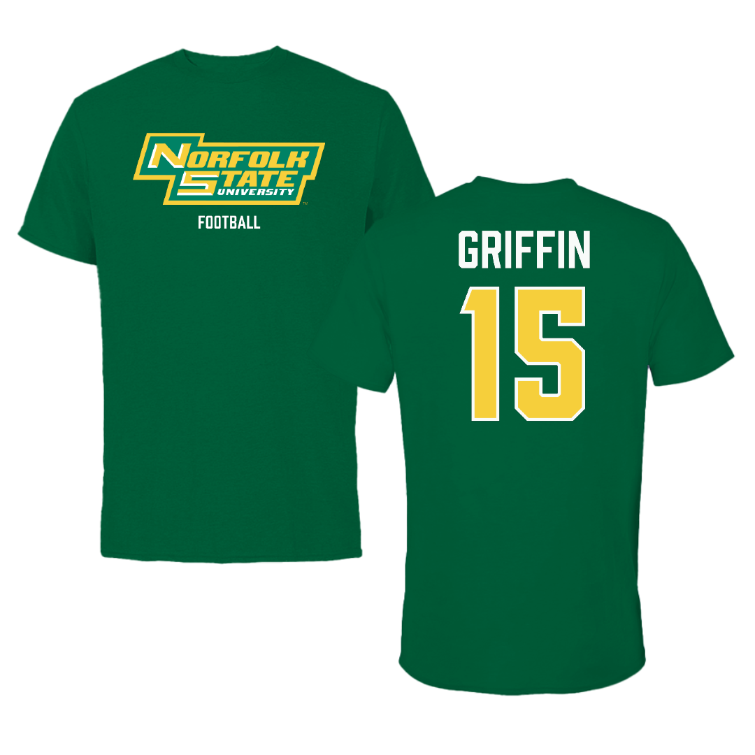 Norfolk State University Football Green Tee - #15 Jordan Griffin