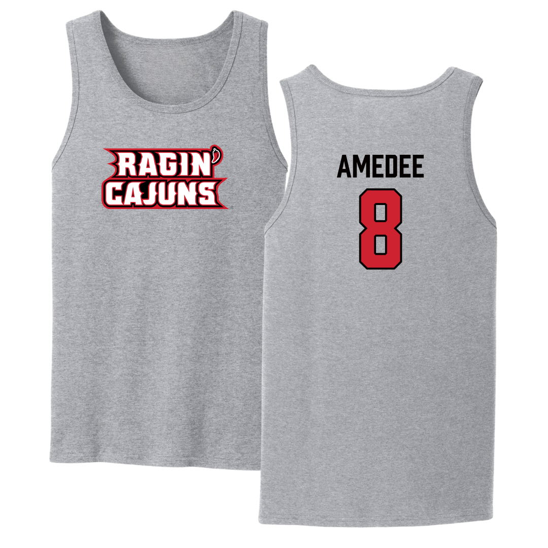 University of Louisiana at Lafayette Baseball Sport Gray Tank Top - #8 Lee Amedee