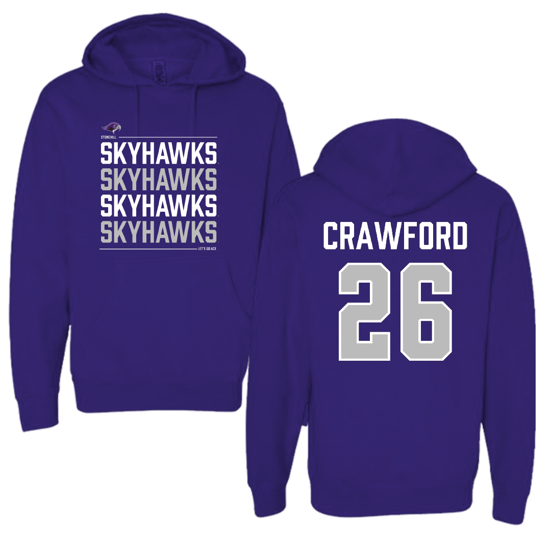 Stonehill College Football Purple General Hoodie - #26 Marcus Crawford