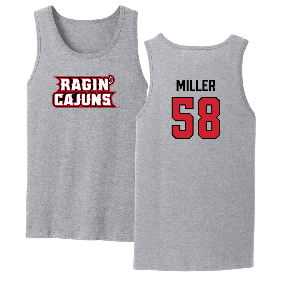 University of Louisiana at Lafayette Football Sport Gray Tank Top - #58 Grant Miller