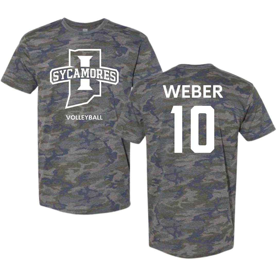 Indiana State University Volleyball (W) Vintage Camo Tee - #10 Emily Weber