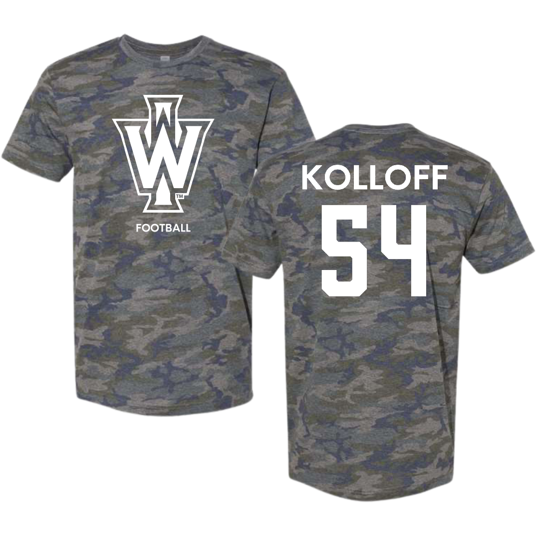 Illinois Wesleyan University Football Vintage Camo Tee - #54 Ethan Kolloff