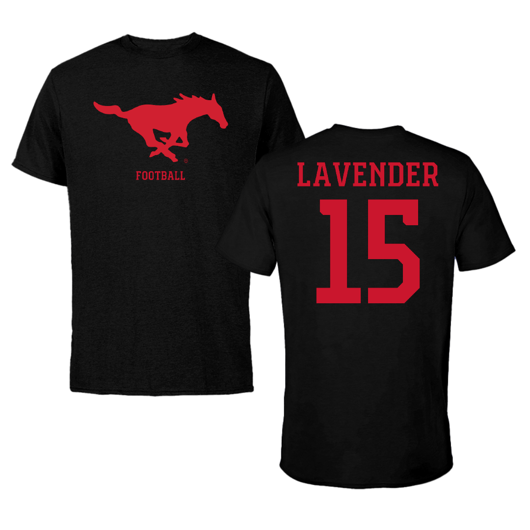 Southern Methodist University Football Black Tee - #15 Jaxson Lavender