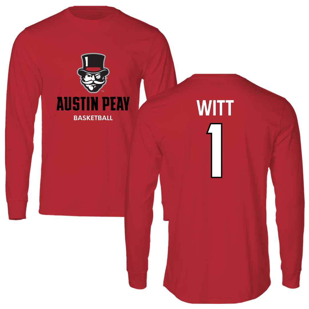 Austin Peay State University Basketball (M) Red Mascot Long Sleeve - #1 Sai Witt