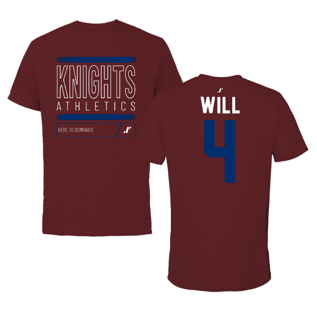 Fairleigh Dickinson University-Metropolitan Campus Baseball Maroon Dominate Performance Tee - #4 Zack Will