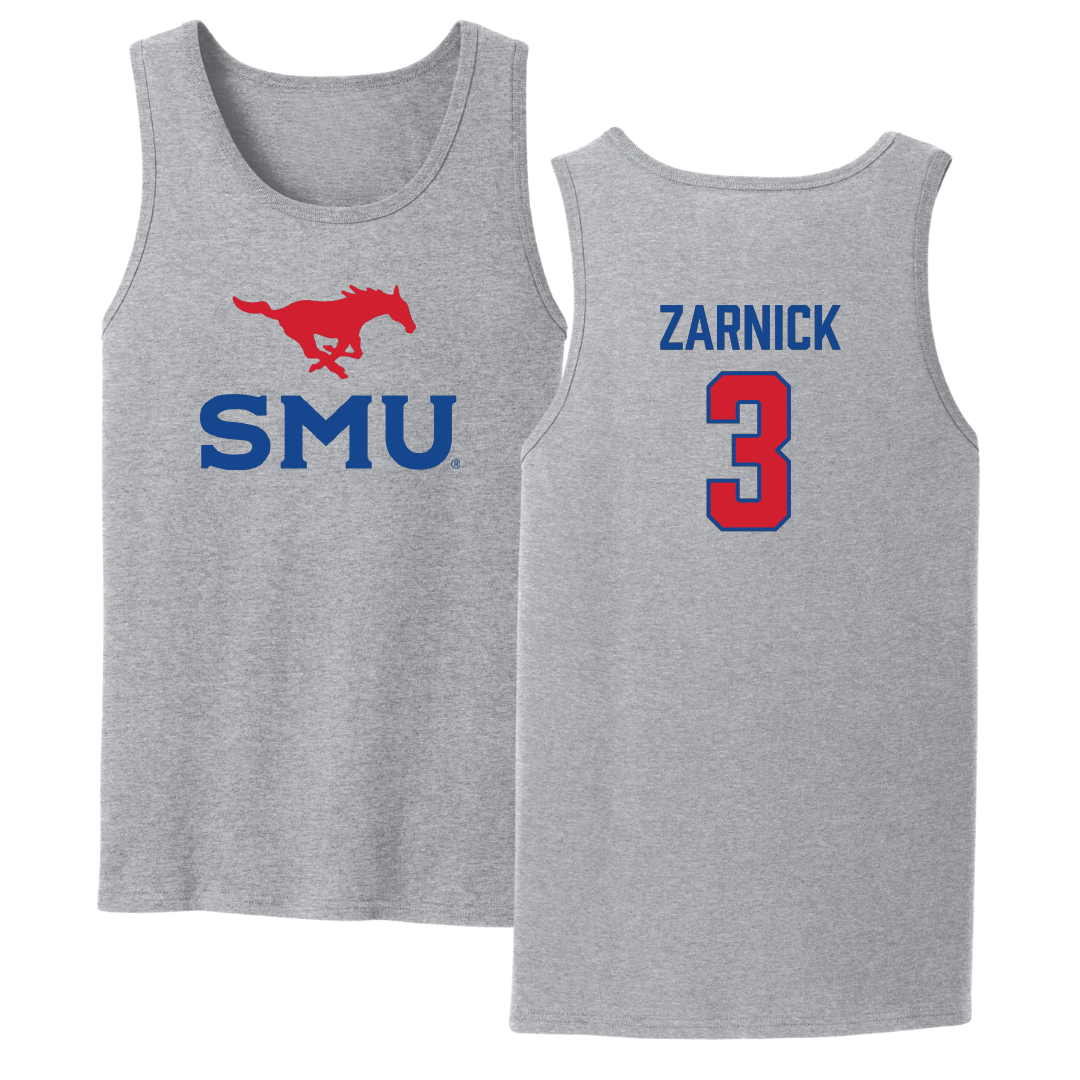 Southern Methodist University Soccer Sport Gray Tank Top - #3 Owen Zarnick