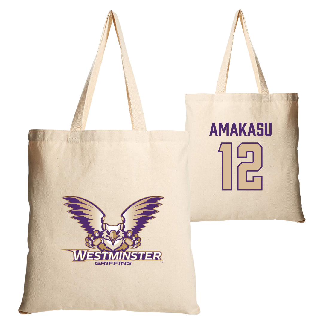 Westminster University (Utah) Basketball Tan Canvas Tote Bag - #12 Peter Amakasu