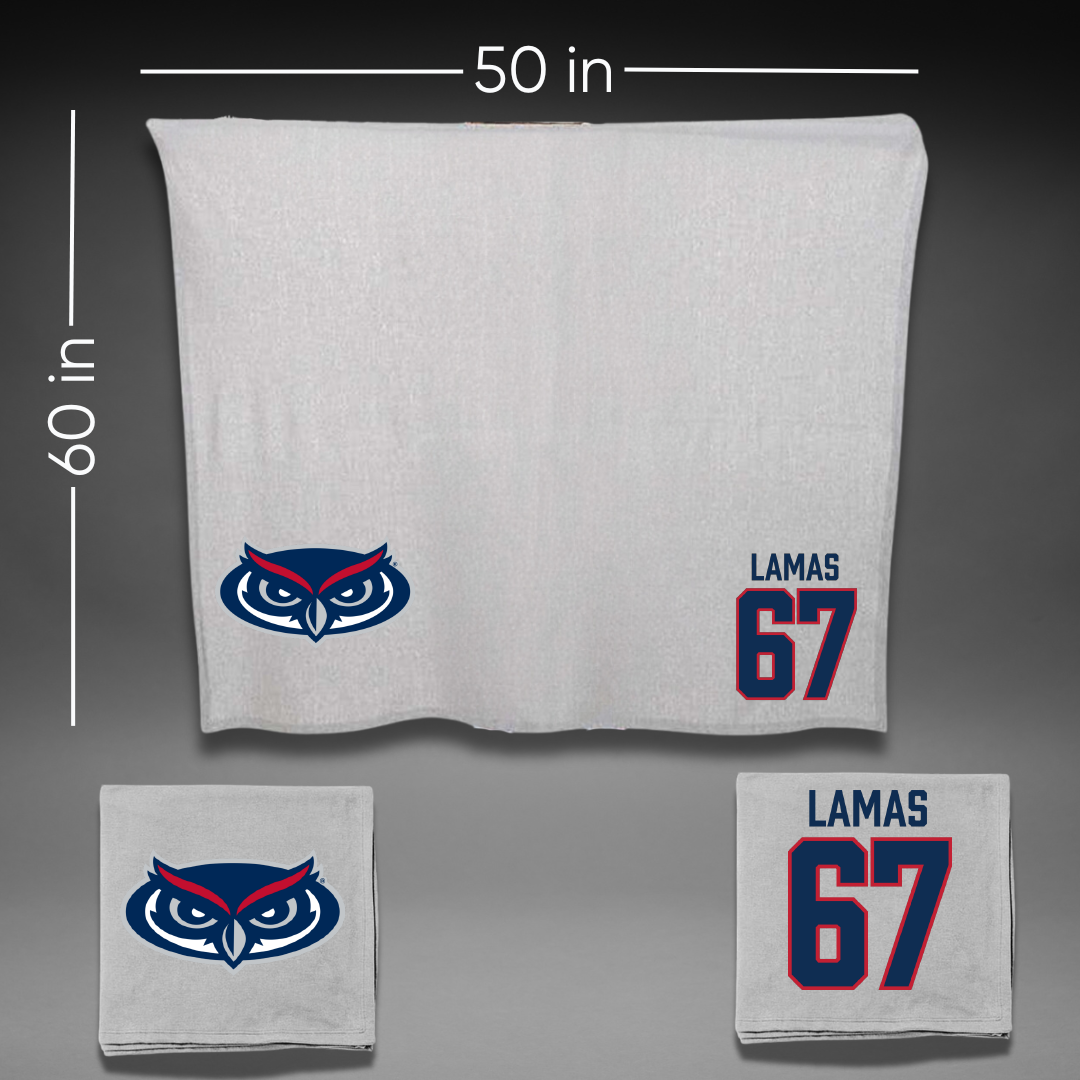 Florida Atlantic University Football Gray Blanket - #67 Andre Lamas
