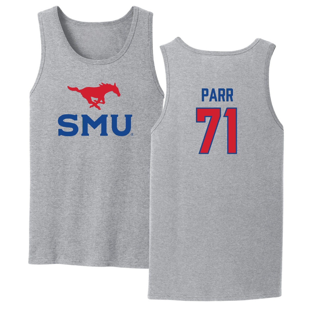 Southern Methodist University Football Sport Gray Tank Top - #71 Logan Parr