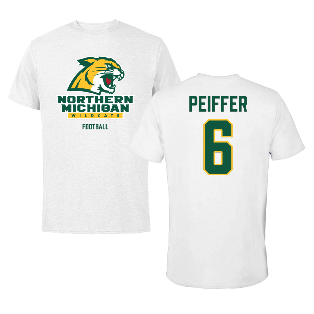 Northern Michigan University Football White Performance Tee - #6 Sam Peiffer