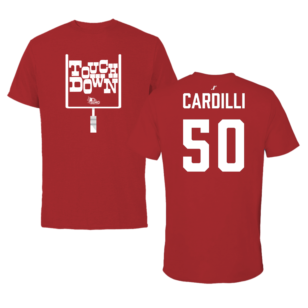 Southeast Missouri State University Football Canvas Red Touchdown Tee - #50 Mike Cardilli
