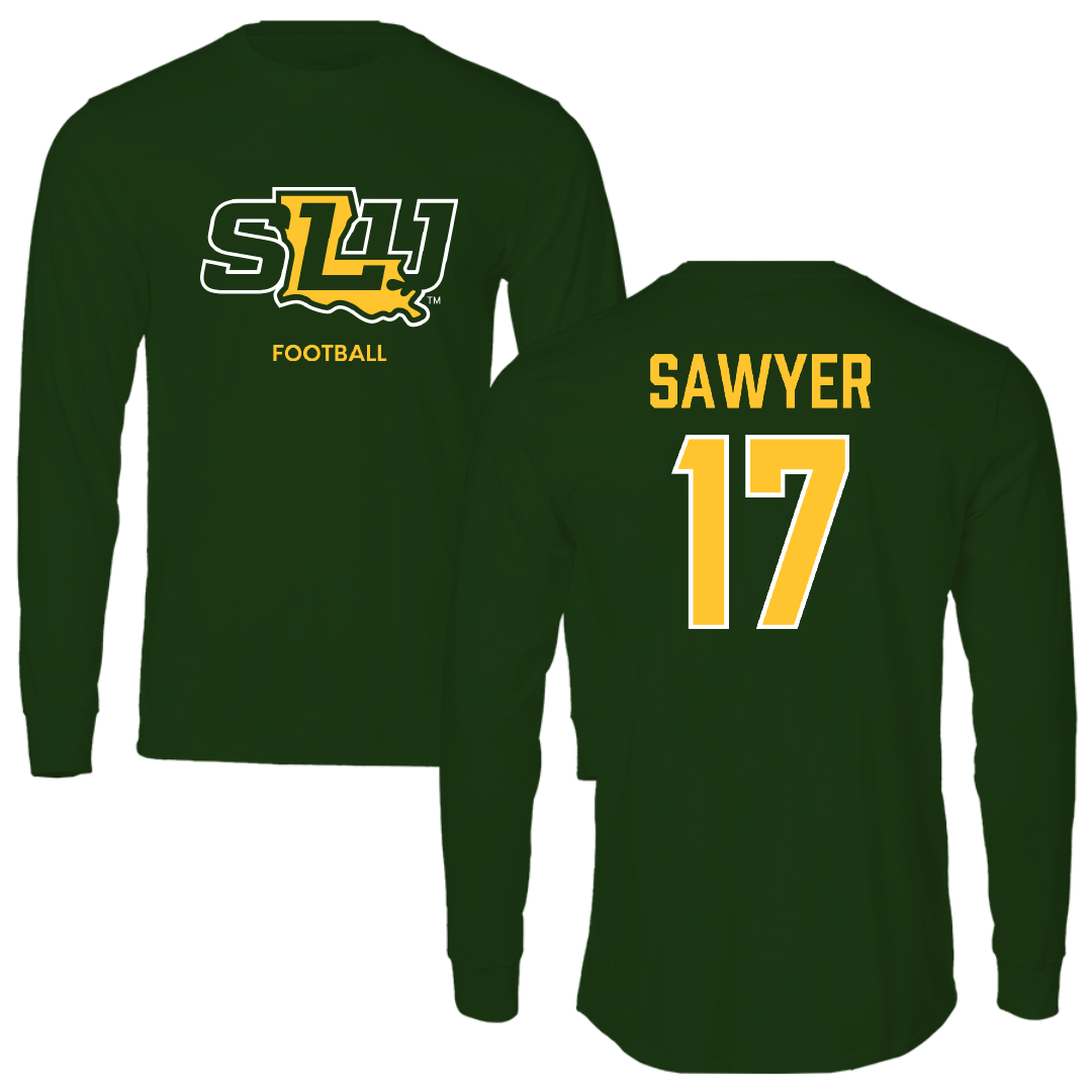 Southeastern Louisiana University Football Forest Green Performance Long Sleeve - #17 Eli Sawyer