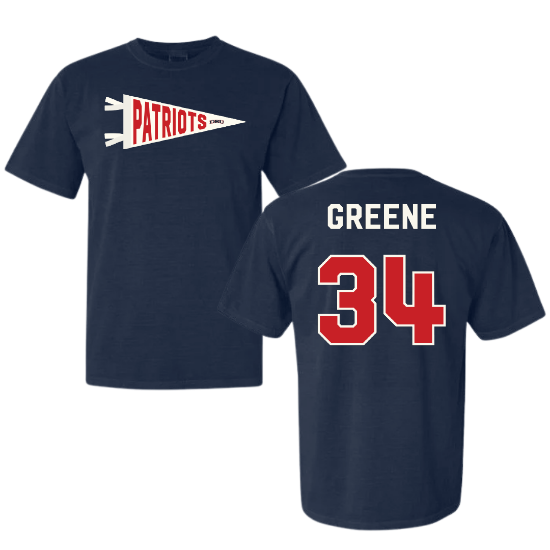Dallas Baptist University Soccer Navy Pennant Comfort Colors Tee - #34 Ava Greene