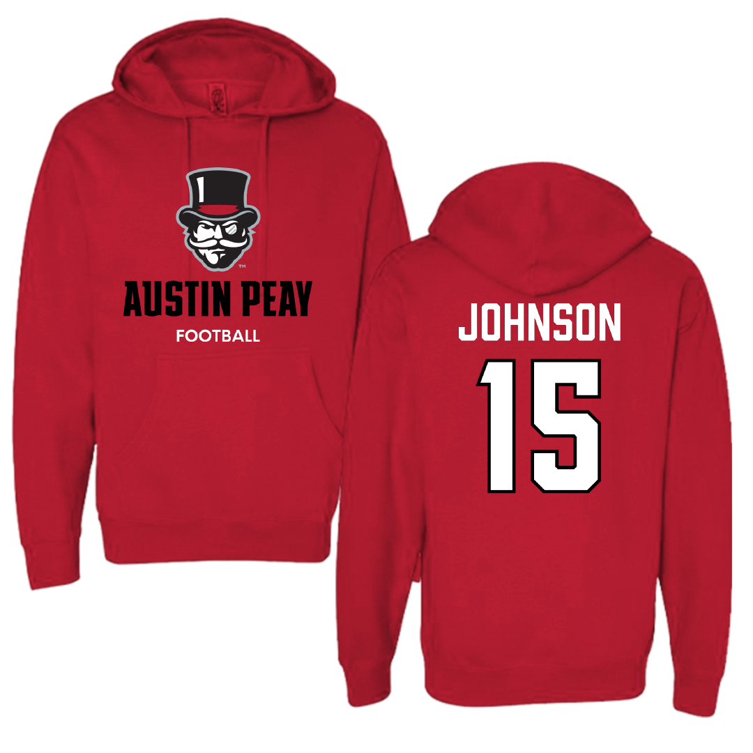 Austin Peay State University Football Red Hoodie - #15 Jake Johnson