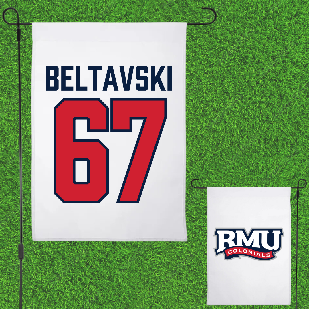 Robert Morris University Football White Garden Flag - #67 Luke Beltavski