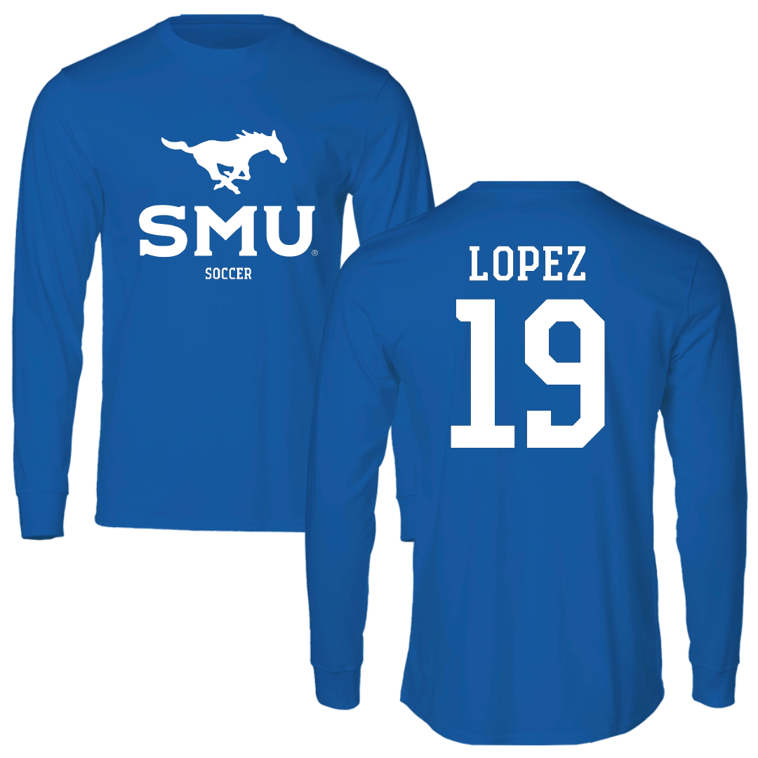 Southern Methodist University Soccer (M) Blue Mascot Long Sleeve - #19 Milton Lopez