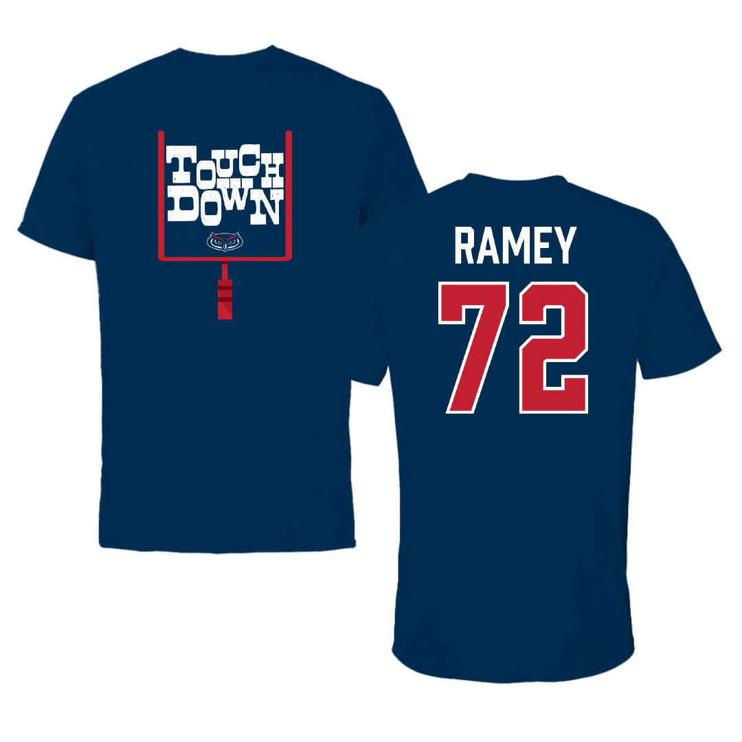 Florida Atlantic University Football Navy Touchdown Performance Tee - #72 Brayden Ramey