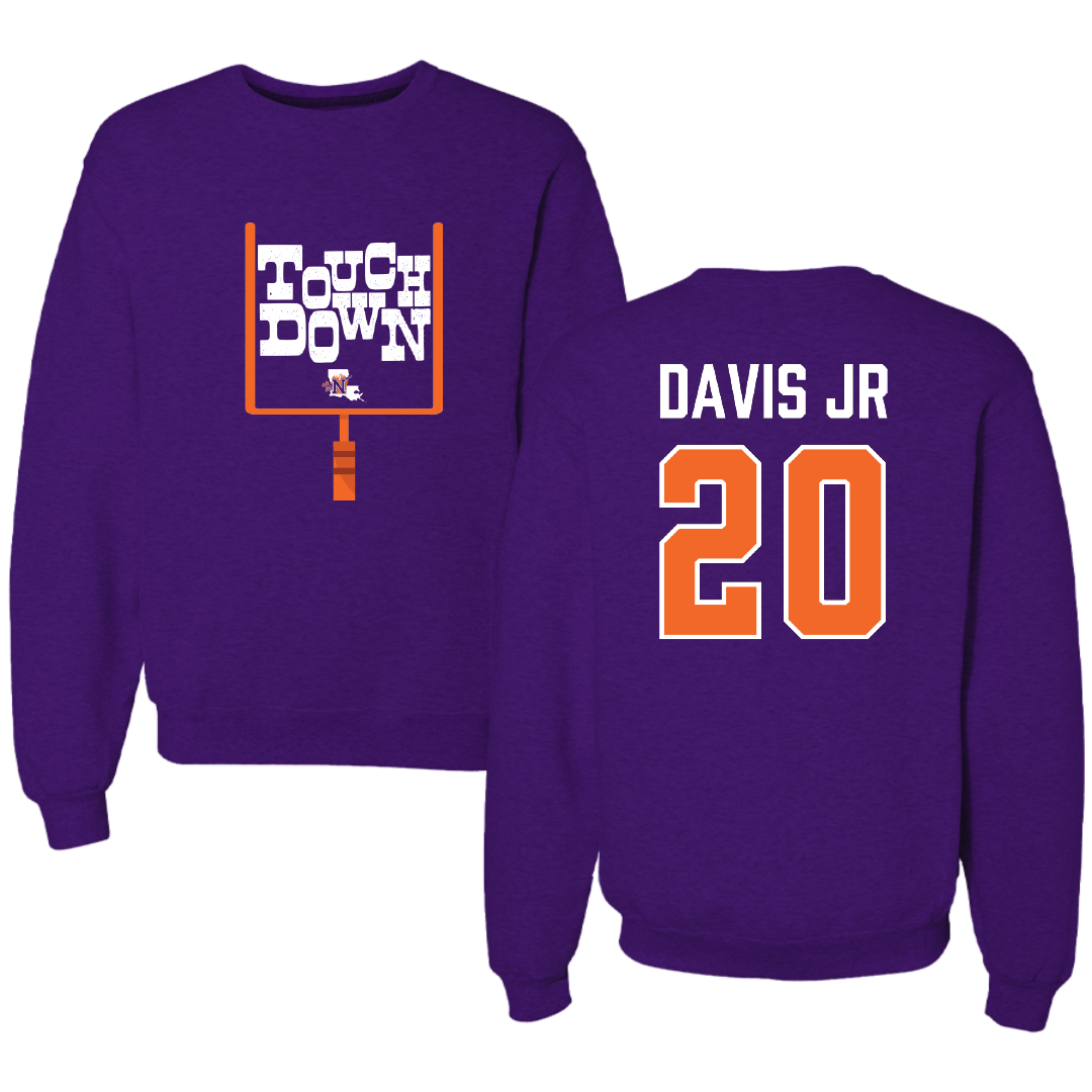 Northwestern State University Football Purple Touchdown Crewneck - #20 Kevin Davis Jr