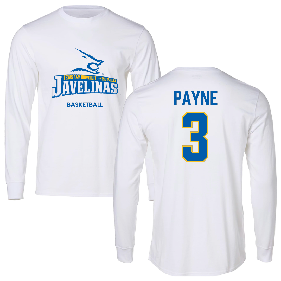 Texas A&M University-Kingsville Basketball (M) White Long Sleeve - #3 Isaiah Payne