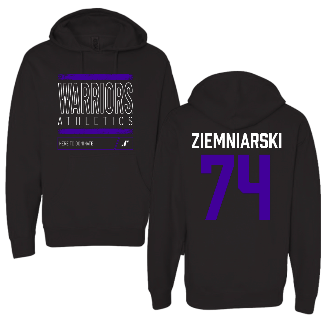 Winona State University Football Black Dominate Hoodie - #74 Jake Ziemniarski