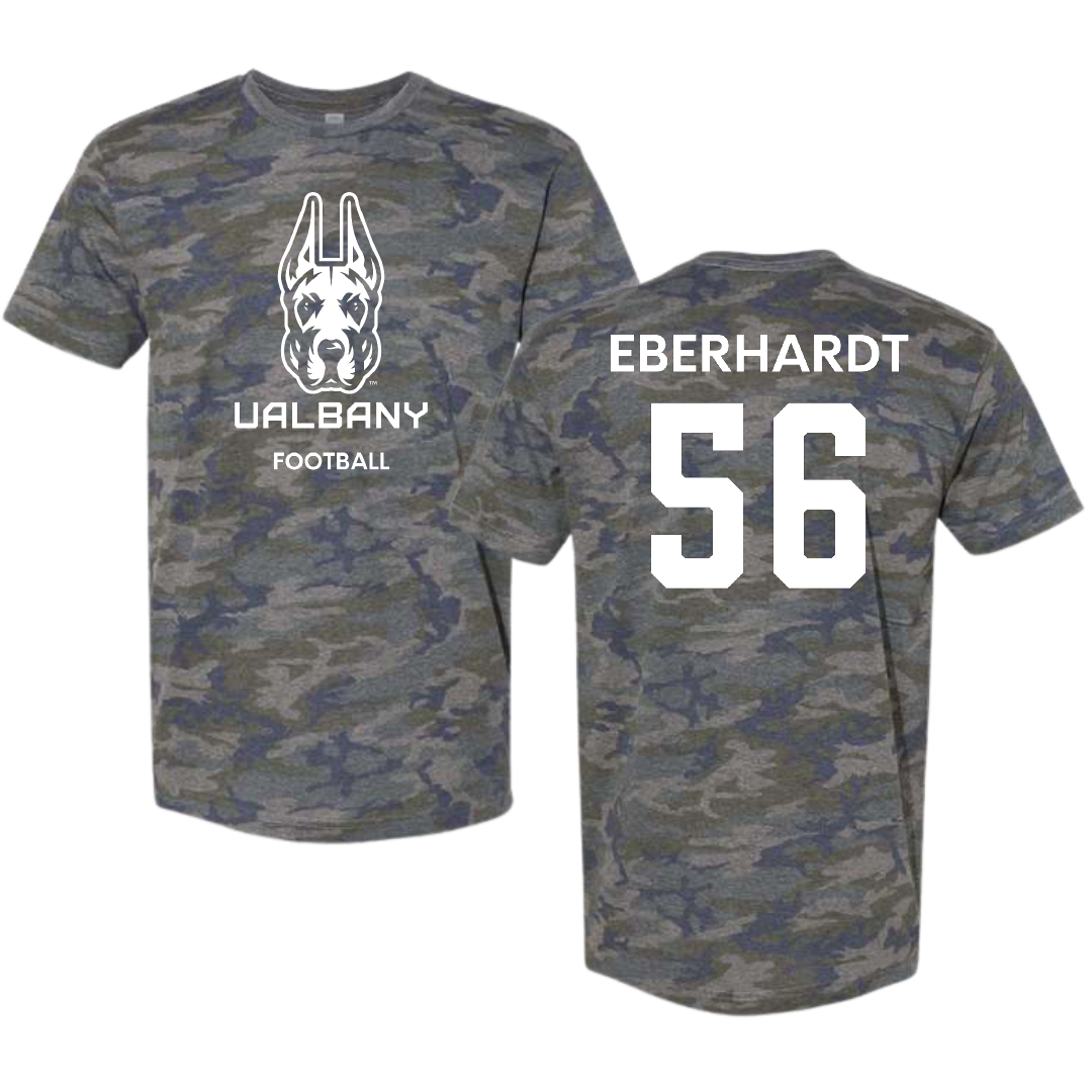 University at Albany Football Vintage Camo Tee - #56 Neco Eberhardt