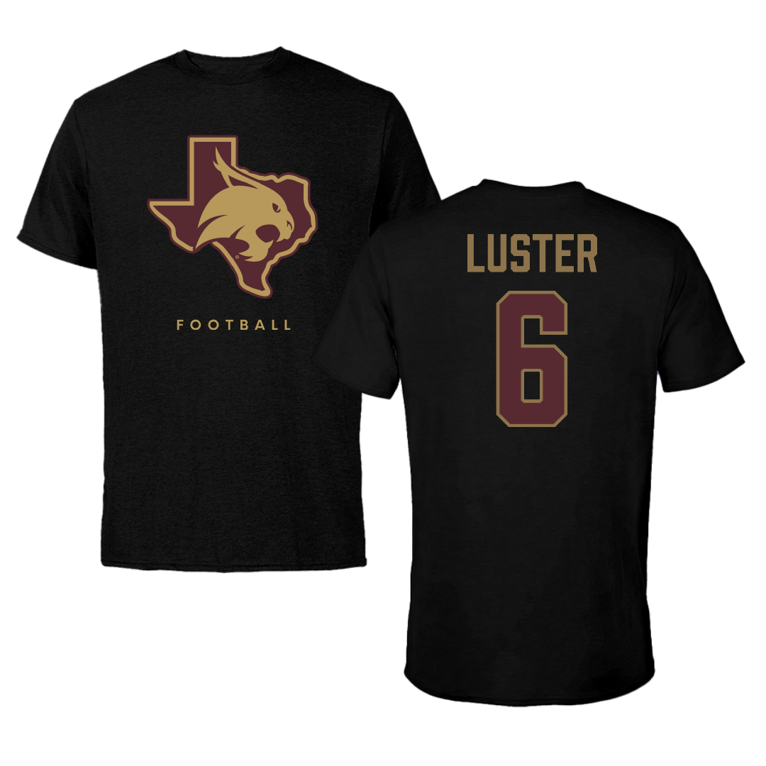 Texas State University Football Black Performance Tee - #6 Keldric Luster