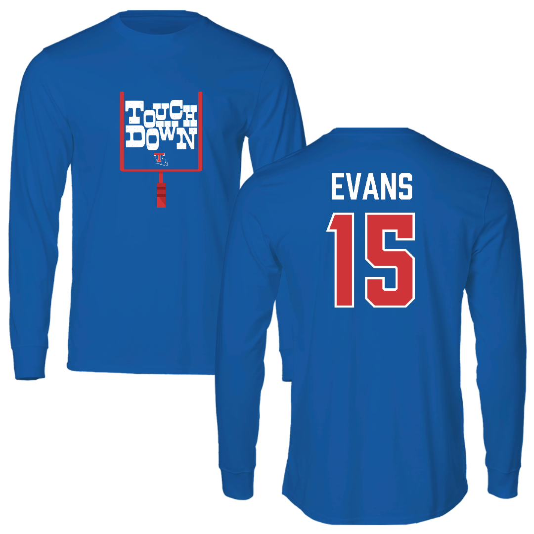 Louisiana Tech University Football Blue Touchdown Performance Long Sleeve - #15 Jessie Evans