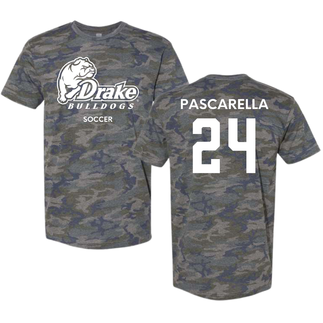 Drake University Soccer (W) Vintage Camo Tee - #24 Jordan Pascarella