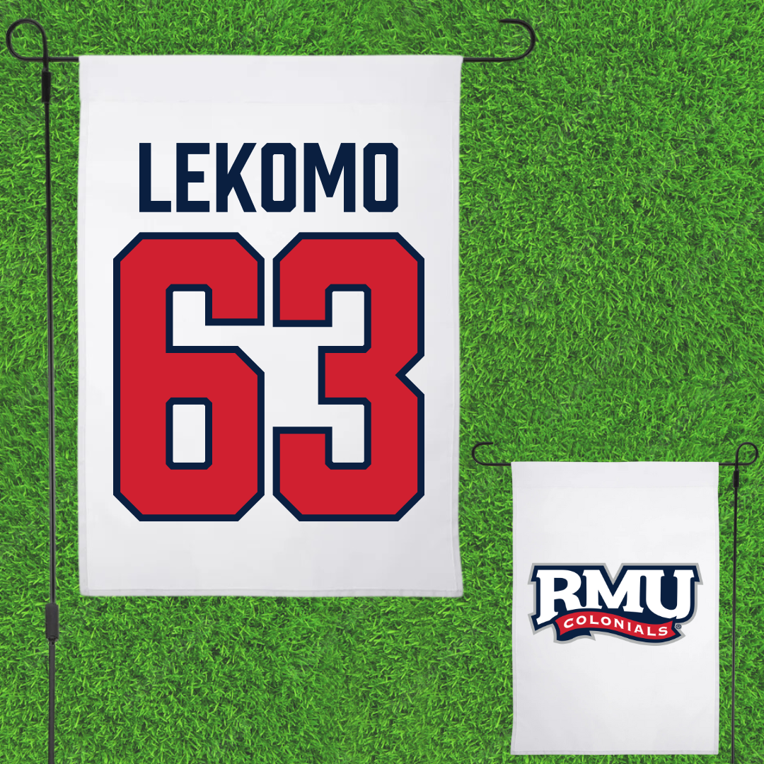 Robert Morris University Football White Garden Flag - #63 Yann Lekomo
