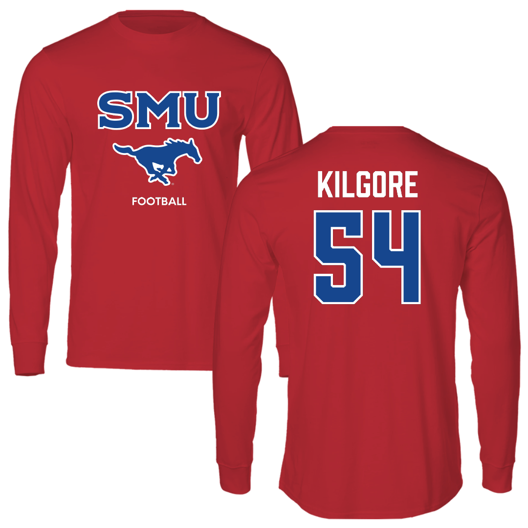 Southern Methodist University Football Red Performance Long Sleeve - #54 Alex Kilgore