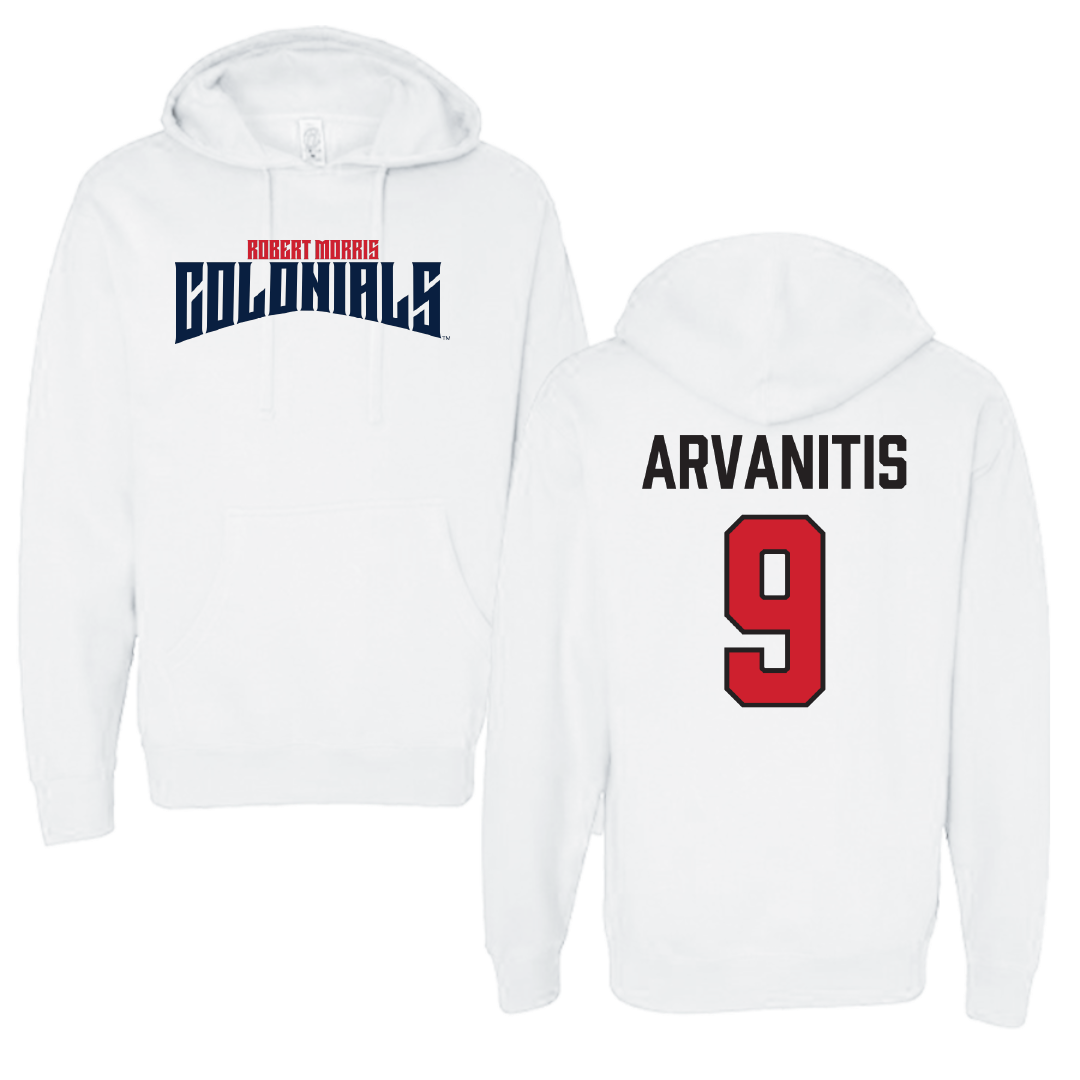 Robert Morris University Basketball (M) White Classic Hoodie - #9 Cyril Arvanitis