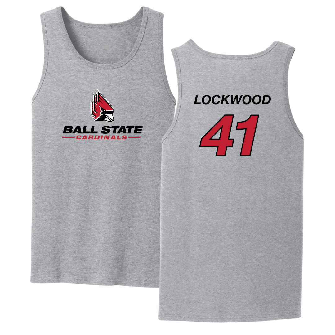 Ball State University Baseball Sport Gray Tank Top - #41 Caden Lockwood